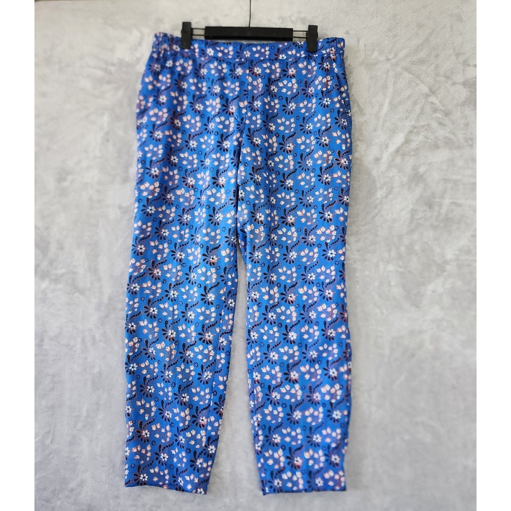 J. Crew Pants Womens Size 12 Ankle Pull On Twill Blue Flower Blossom Pockets